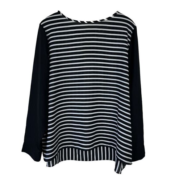Womens Old Navy XXL Blouse Long Sleeve Sheer Black White Striped - Picture 1 of 6